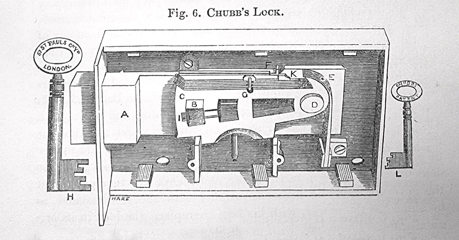 Chubb detector lock diagram, around 1850